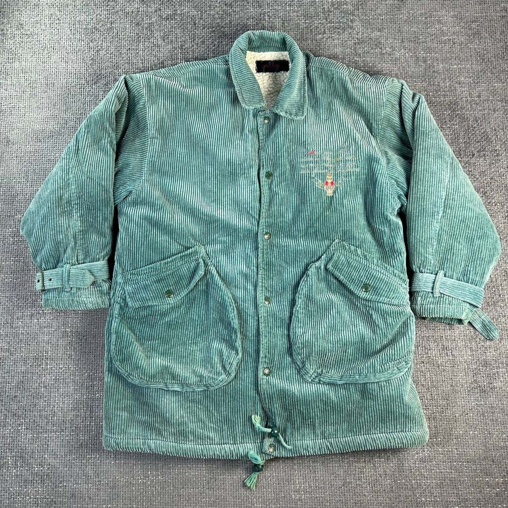 Elleme Corduroy Sherpa Lined Parka Jacket Unisex XL Teal Blue Vintage Y2K